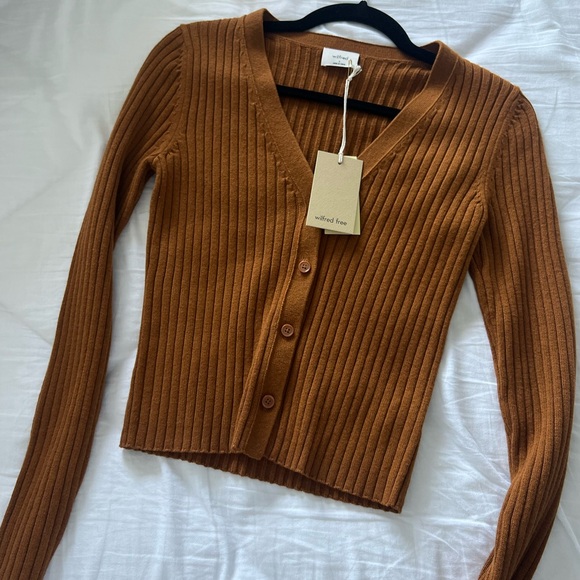 Aritzia Wilfred Brown Cropped Cardigan - Picture 1 of 2